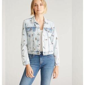 Driftwood Bouquet Floral Embroidered Denim Jacket Womens S Feminine Cottage Boho